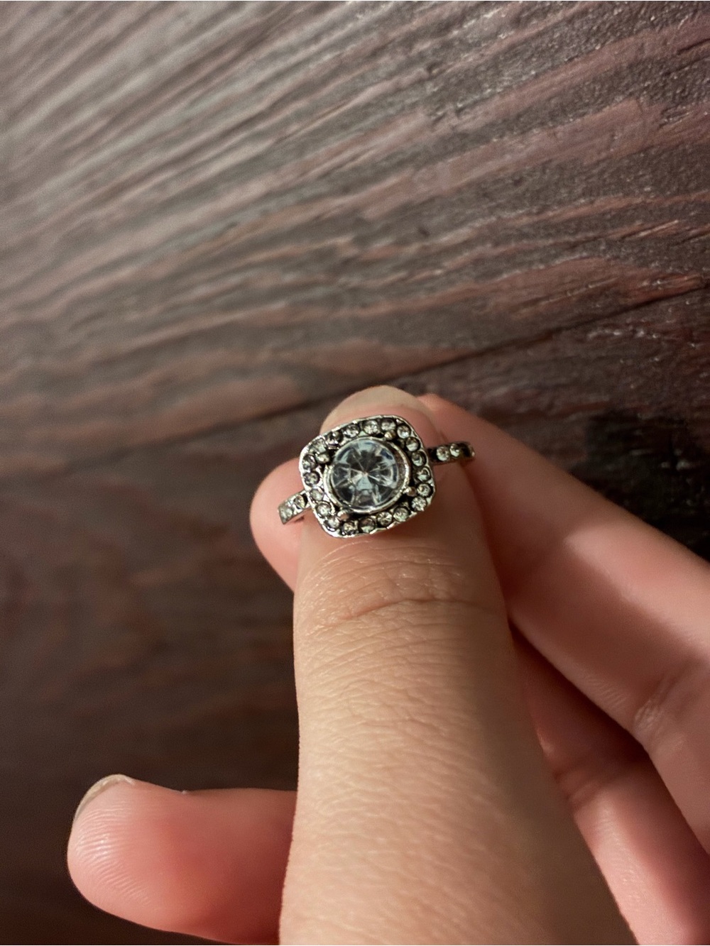 Vintage Antique Silver-Tone Halo Engagement Ring
